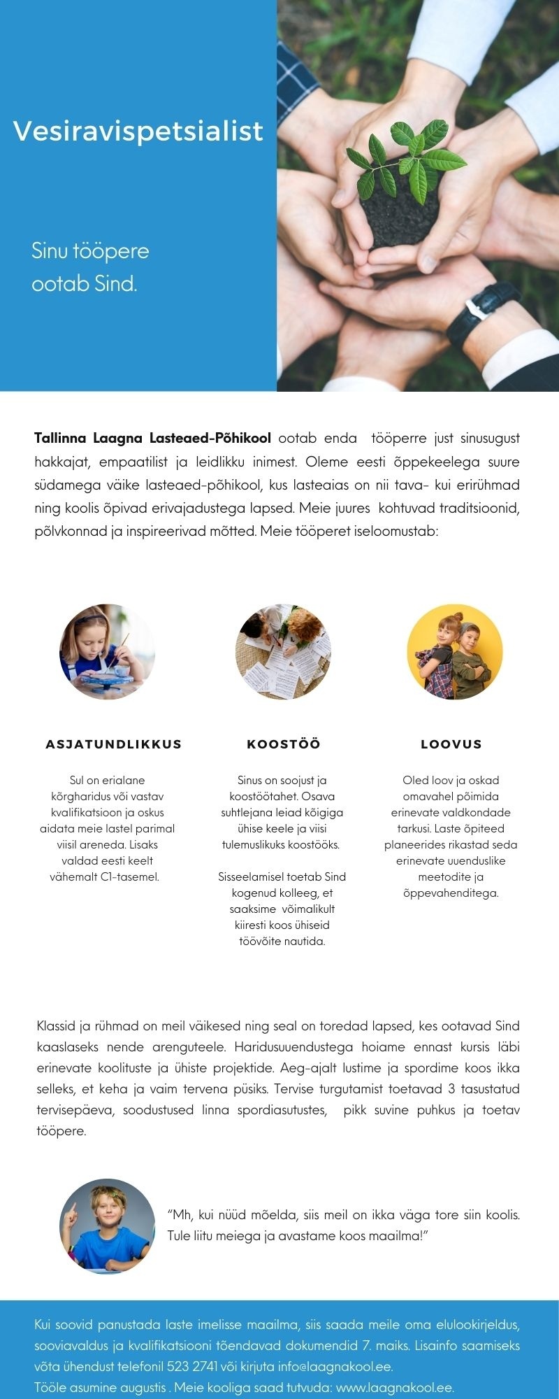 Tallinna Laagna Lasteaed-Põhikool Vesiravispetsialist