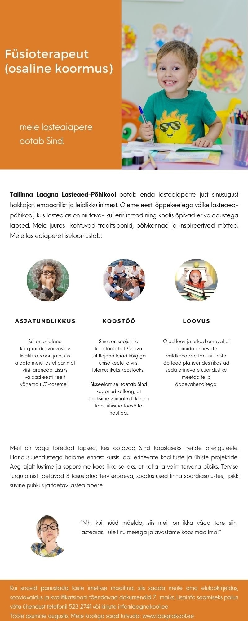 Tallinna Laagna Lasteaed-Põhikool Füsioterapeut