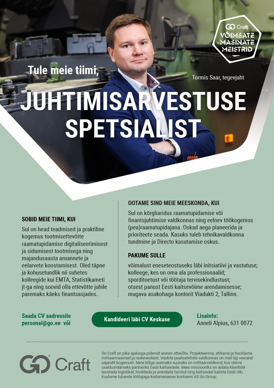 OÜ GoCraft Juhtimisarvestuse spetsialist