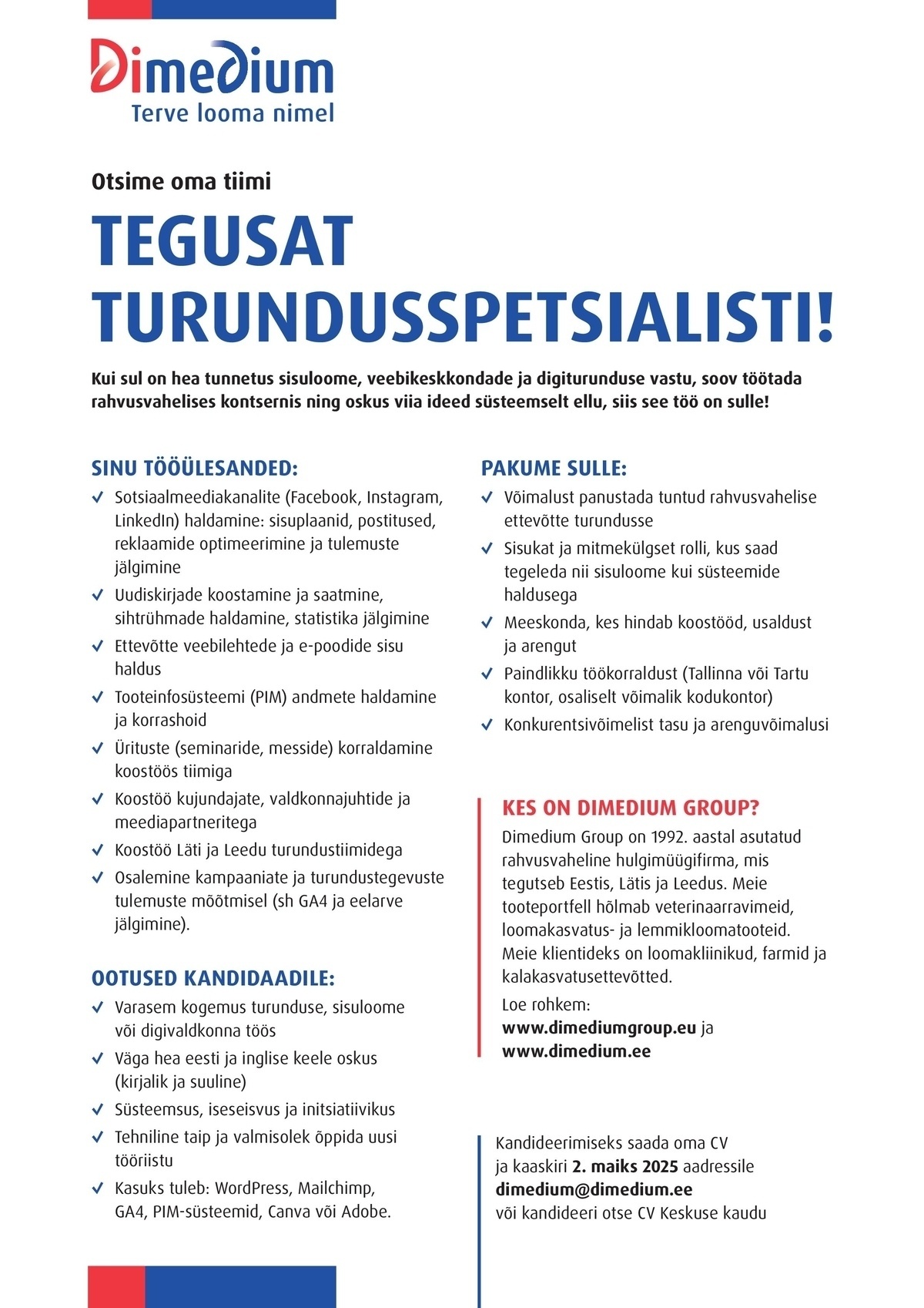 Dimedium Group OÜ Turundusspetsialist