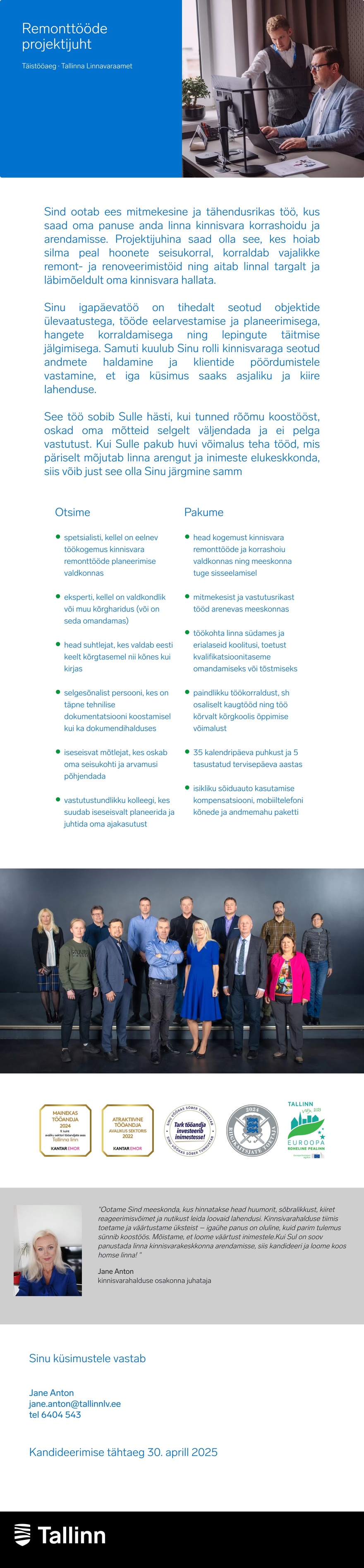 Tallinna Linnavaraamet Remonttööde projektijuht