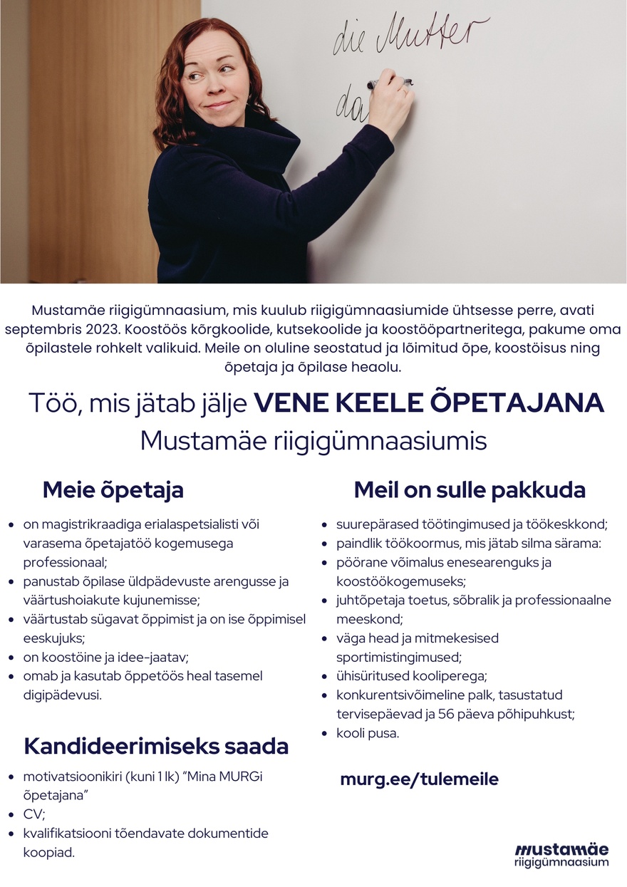 Tallinna Mustamäe Riigigümnaasium Vene keele õpetaja
