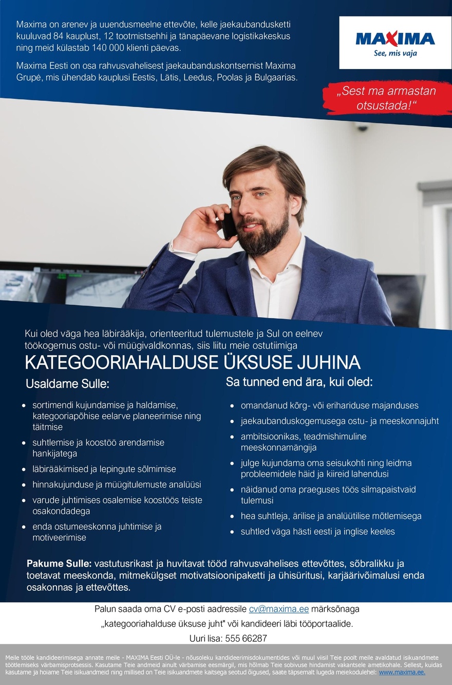 Maxima Eesti OÜ Kategooriahalduse üksuse juht