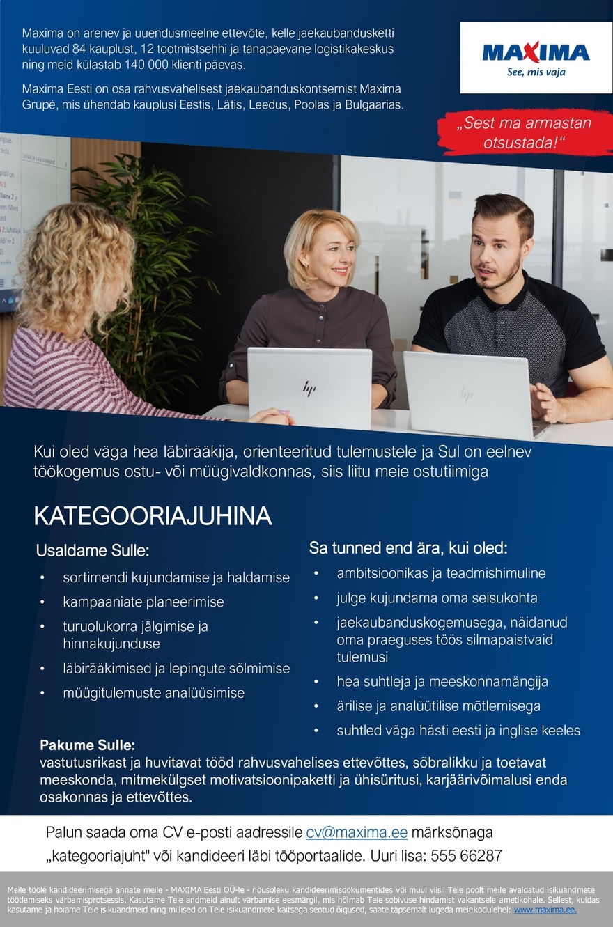 Maxima Eesti OÜ Kategooriajuht aprill