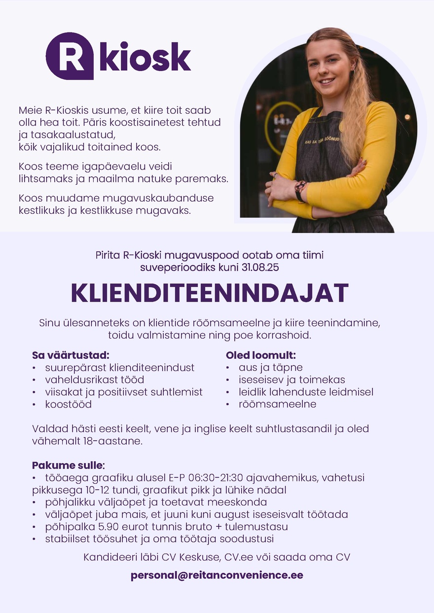 Reitan Convenience Estonia AS Suveperioodi klienditeenindaja Pirita R-Kioskisse