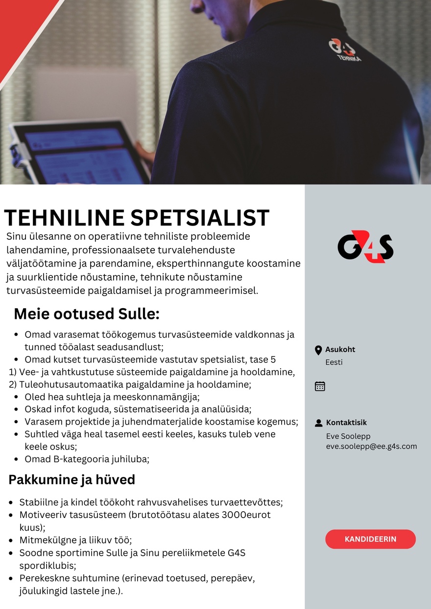 AS G4S Eesti TEHNILINE SPETSIALIST