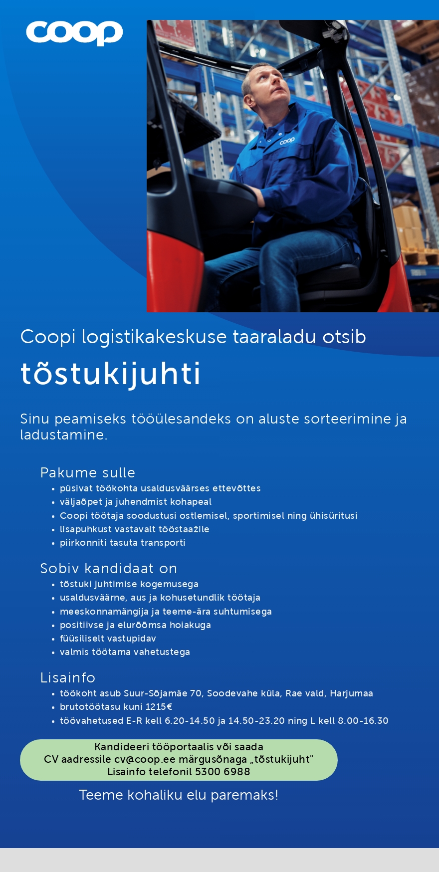 Coop Eesti Keskühistu Tõstukijuht (taaraladu)
