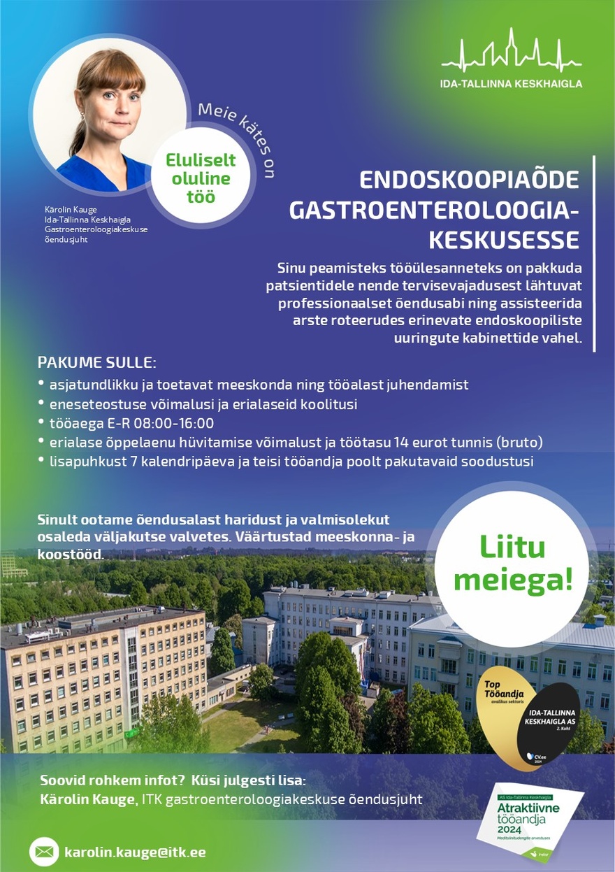 Ida-Tallinna Keskhaigla AS Endoskoopiaõde gastroenteroloogiakeskusesse