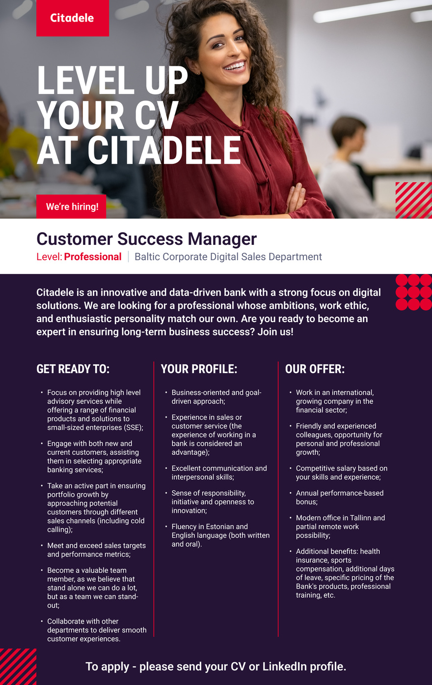 AS CITADELE BANKA EESTI FILIAAL Customer Success Manager