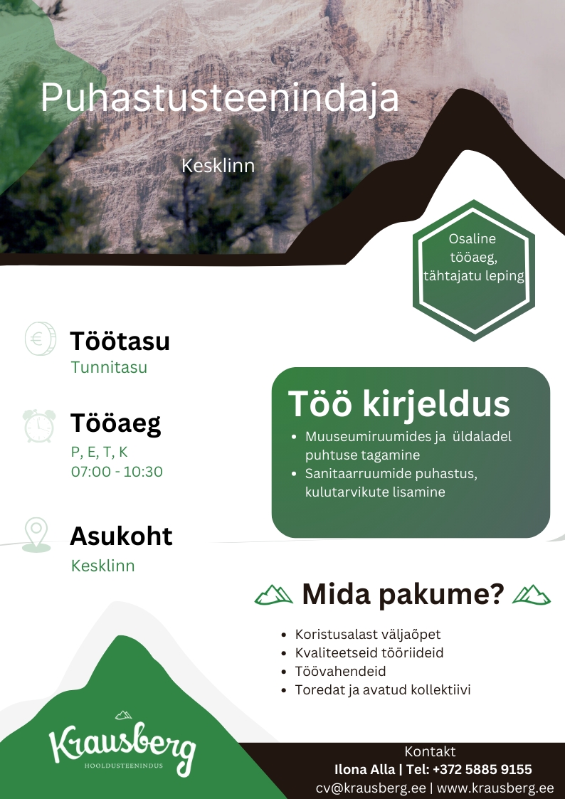 Krausberg Eesti OÜ Puhastusteenindaja (Kesklinn, hommikune tööaeg)