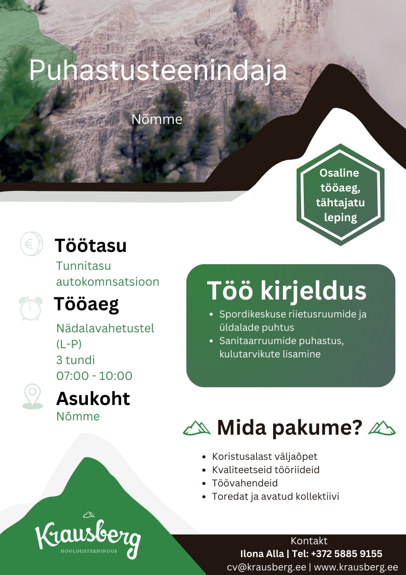 Krausberg Eesti OÜ Nädalavahetuse puhastusteenindaja (Nõmme, hommikune aeg)