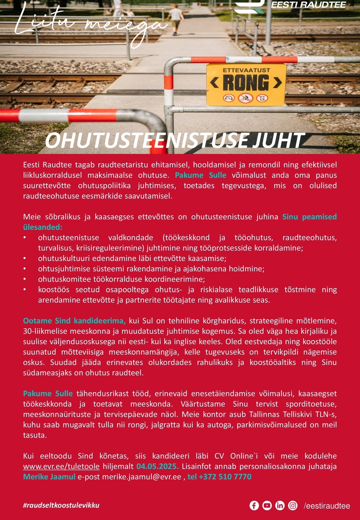 Eesti Raudtee AS Ohutusteenistuse juht