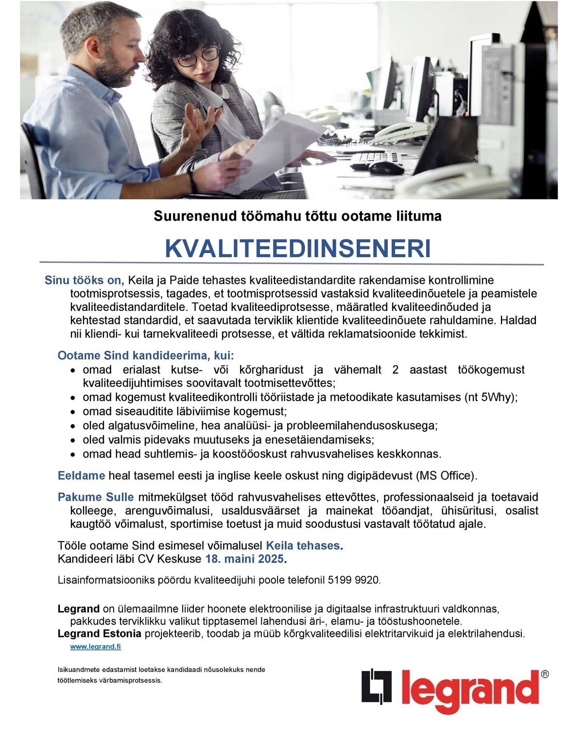 Legrand Estonia OÜ Kvaliteediinsener