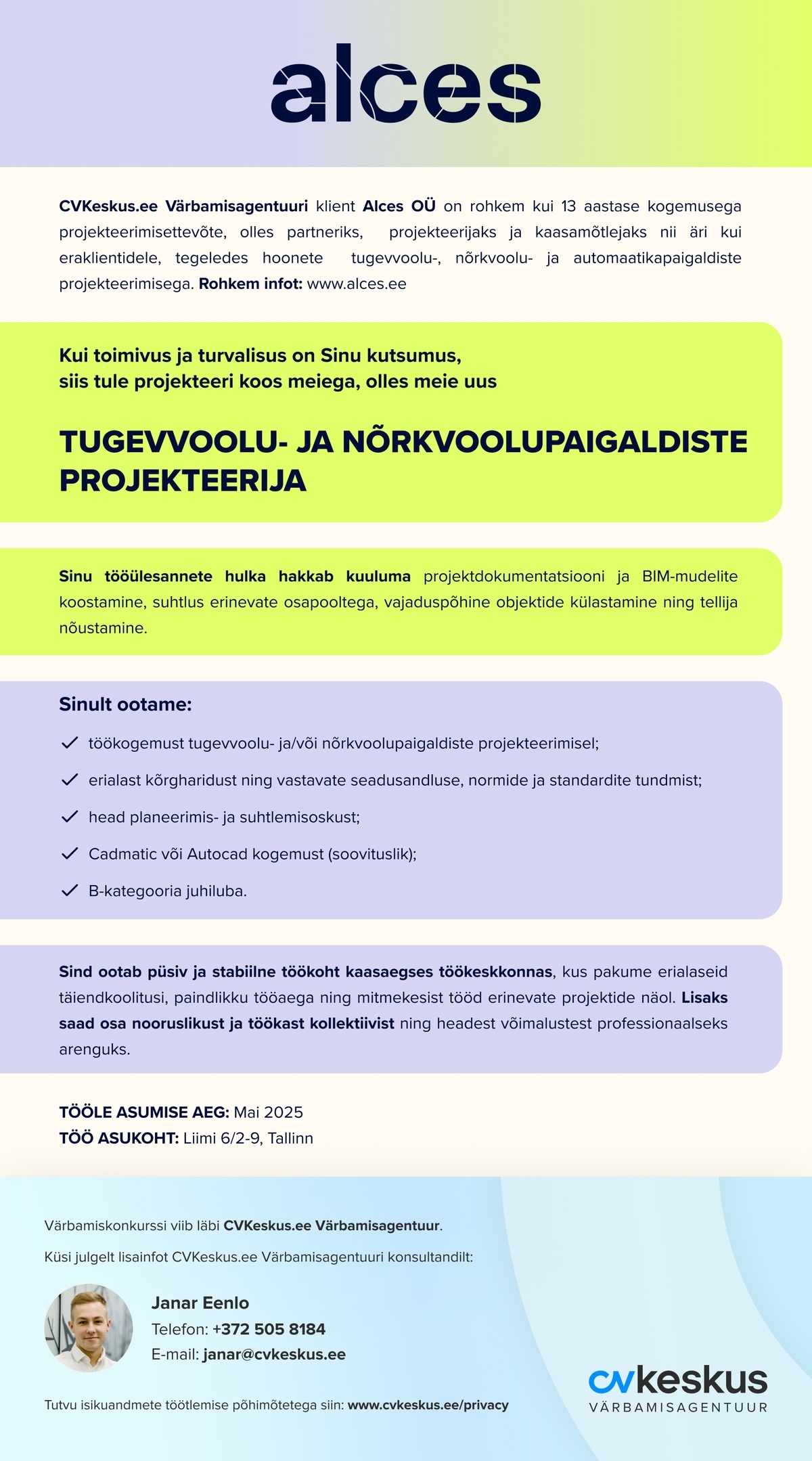 Alces OÜ TUGEVVOOLU- JA NÕRKVOOLUPAIGALDISTE PROJEKTEERIJA