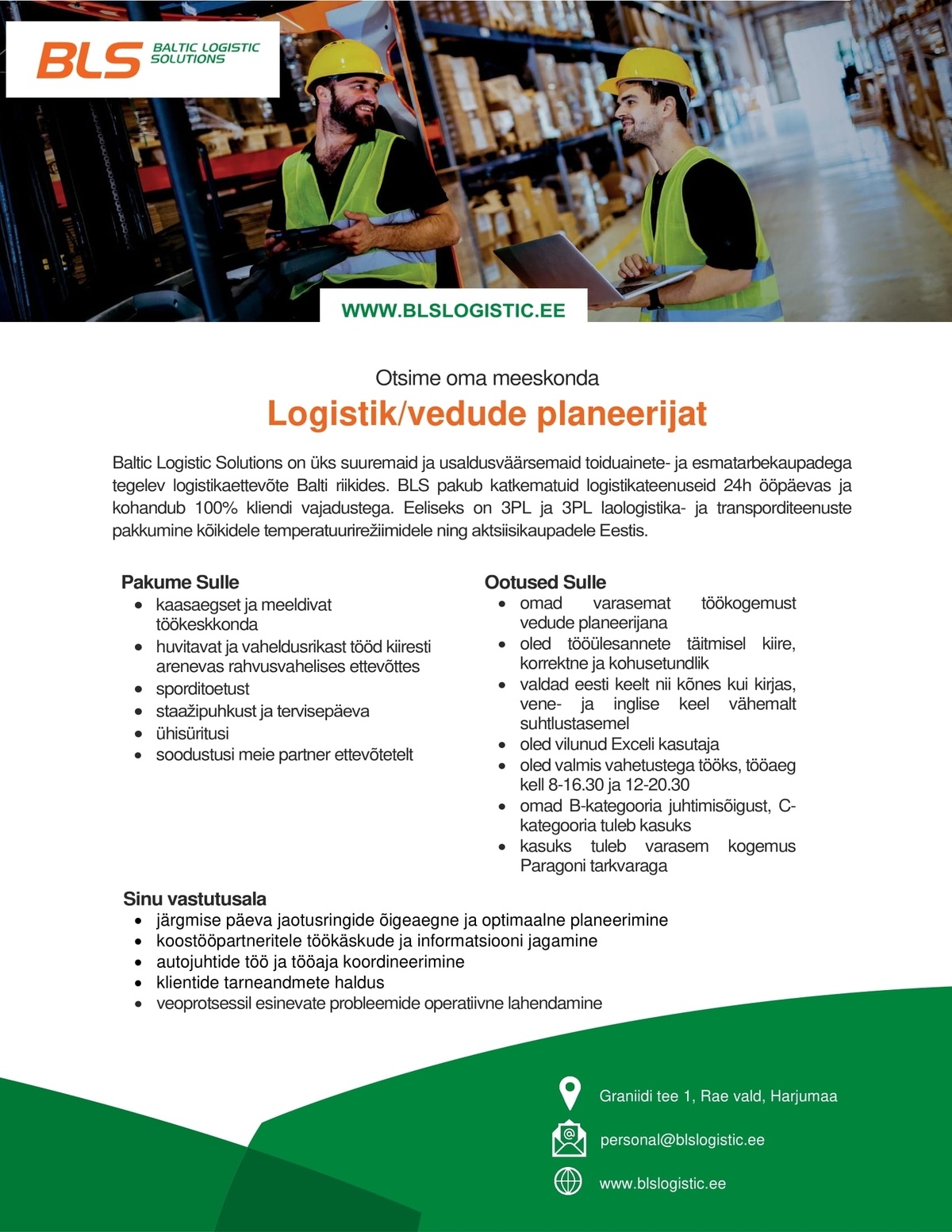 BALTIC LOGISTIC SOLUTIONS OÜ Logistik/vedude planeerija