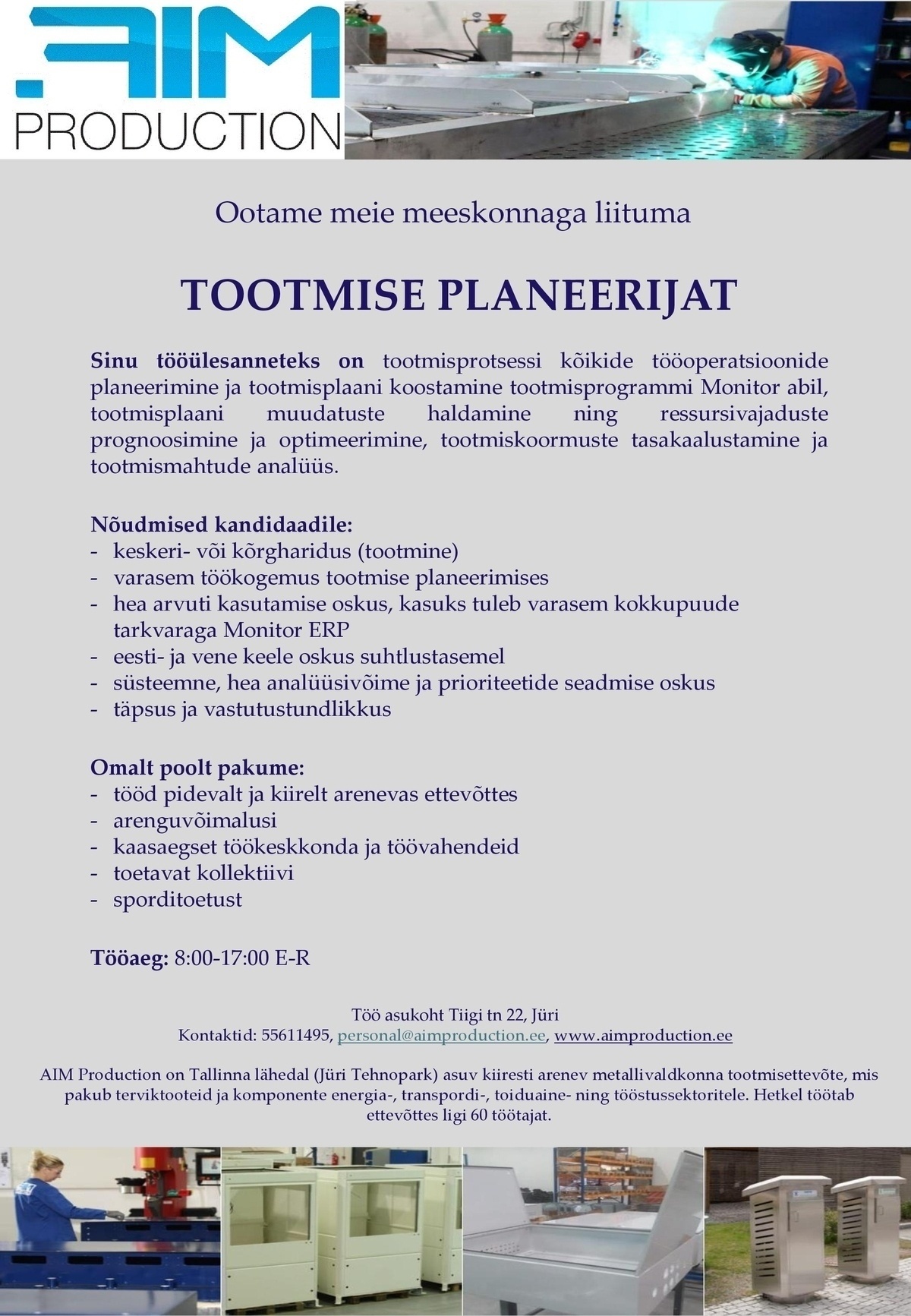 AIM PRODUCTION OÜ TOOTMISE PLANEERIJA