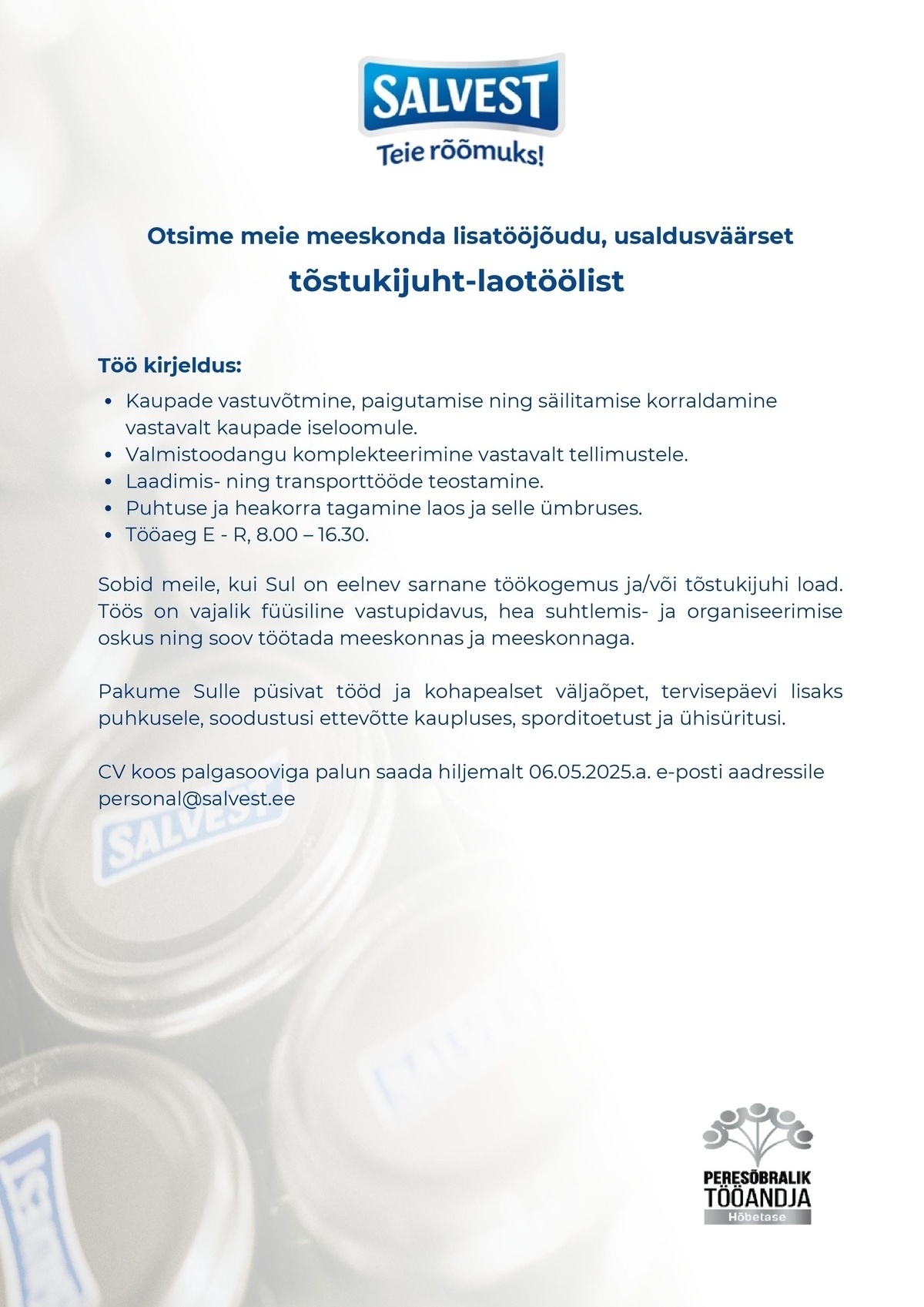 Salvest AS Tõstukijuht - laotööline