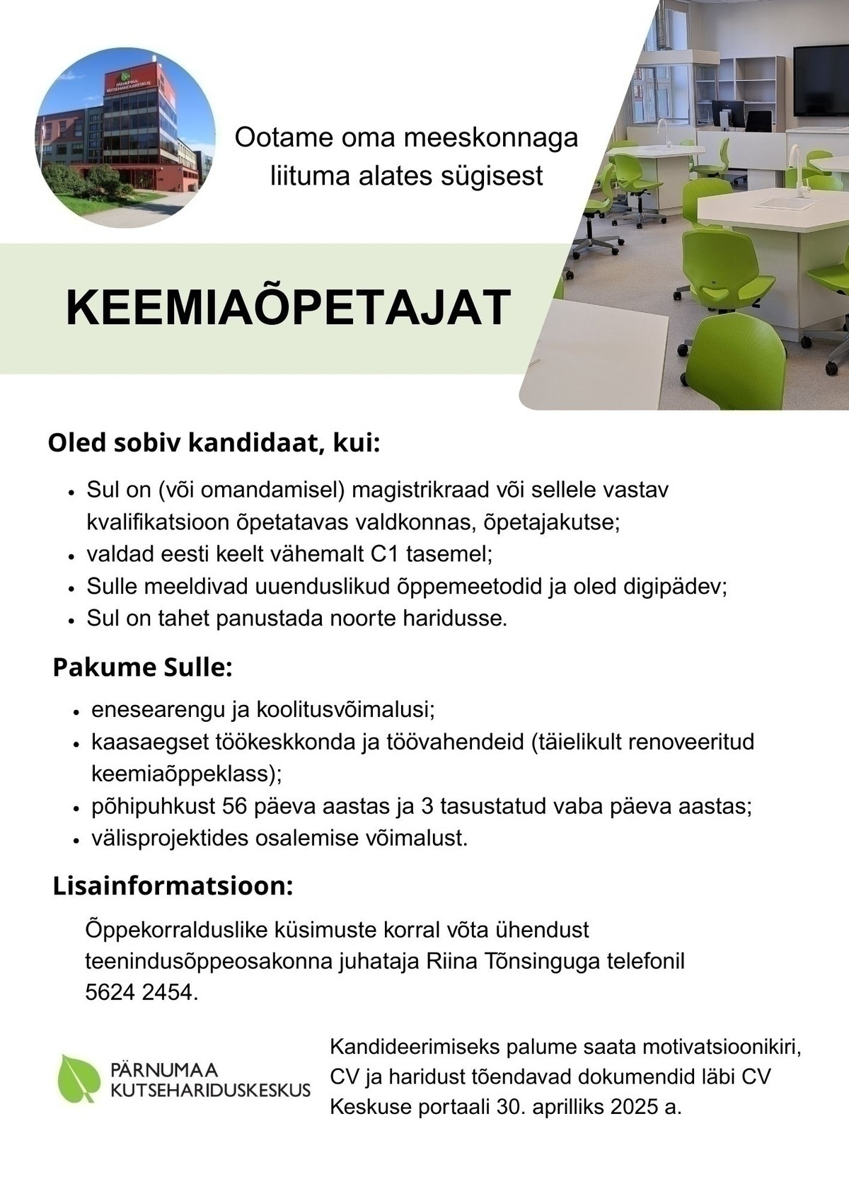 Pärnumaa Kutsehariduskeskus Keemiaõpetaja