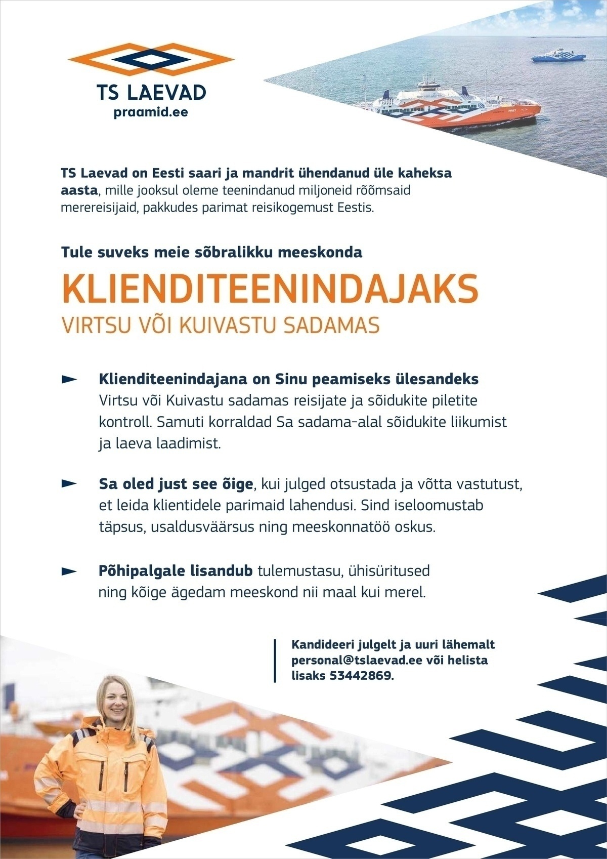 TS Laevad OÜ Klienditeenindaja suveks Virtsu/Kuivastu sadamas