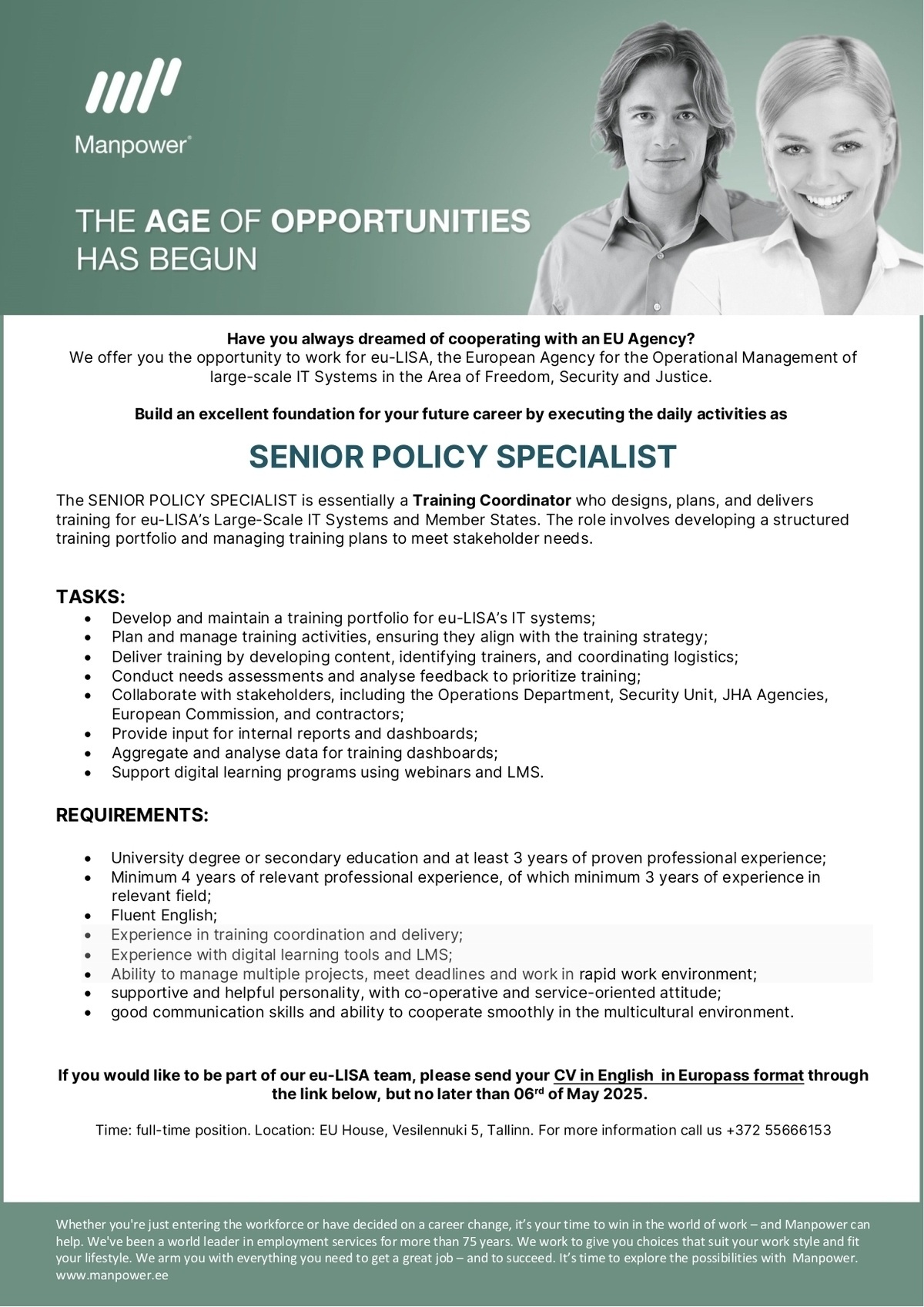 Manpower OÜ SENIOR POLICY SPECIALIST