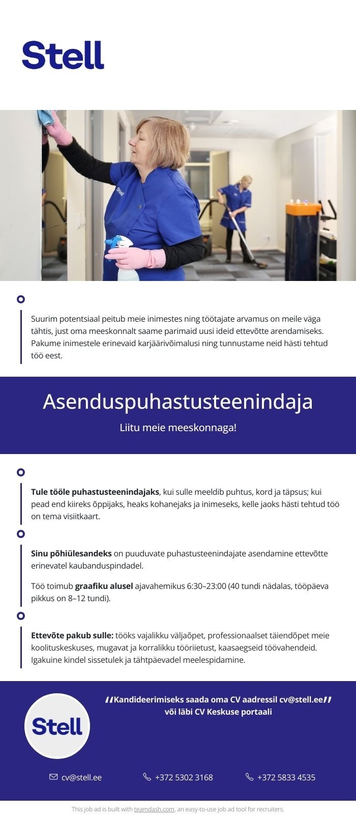 Stell Eesti AS Asenduspuhastusteenindaja erinevatel kaubanduspindadel