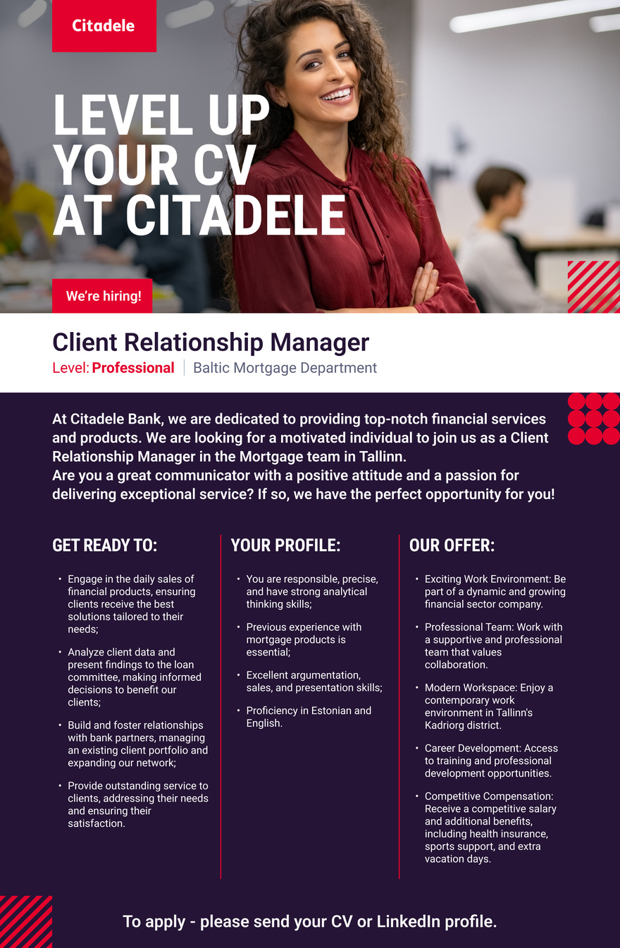 AS CITADELE BANKA EESTI FILIAAL Client Relationship Manager