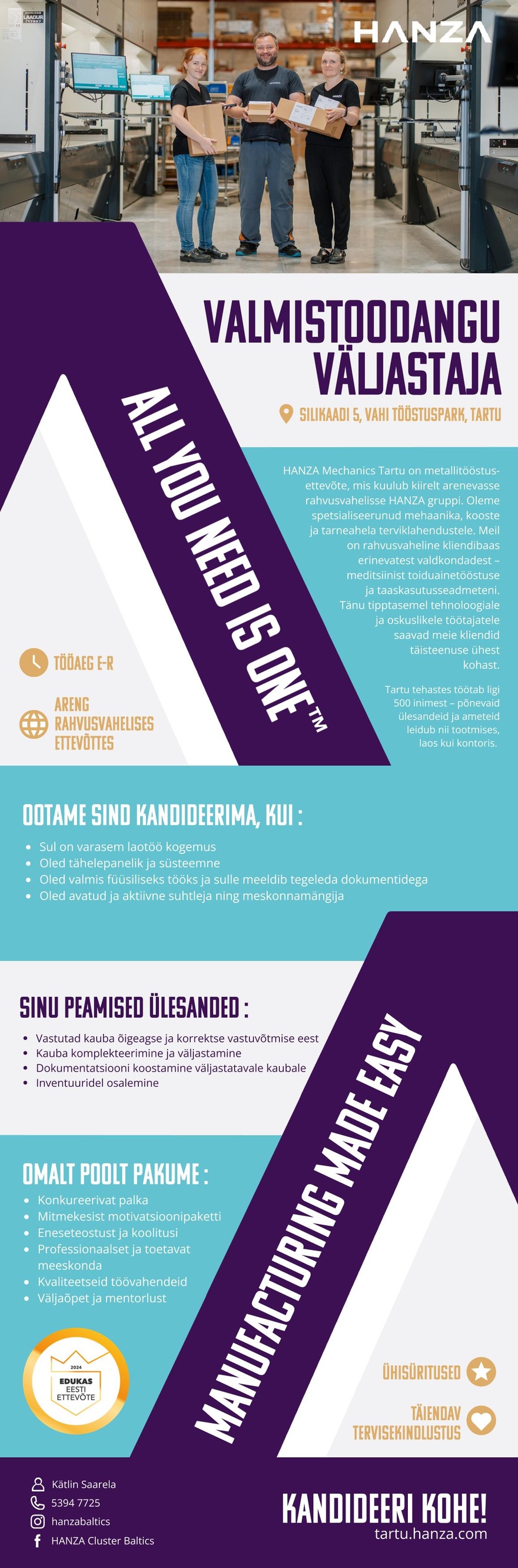 HANZA Mechanics Tartu AS Valmistoodangu väljastaja