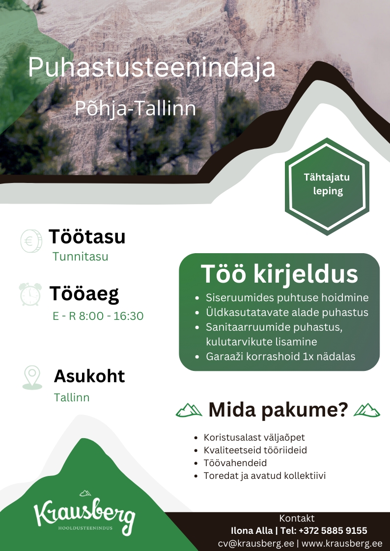 Krausberg Eesti OÜ Puhastusteenindaja (Põhja Tallinn, täiskoormus)