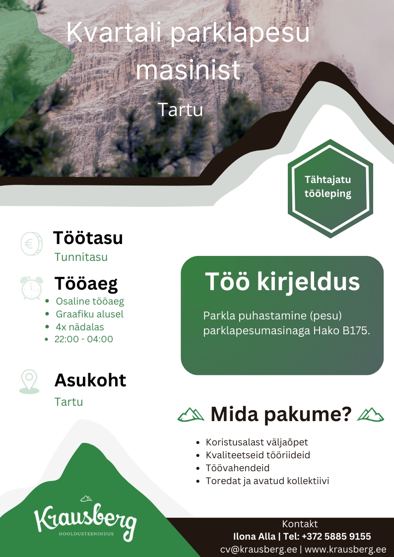 Krausberg Eesti OÜ Kvartali parklapesu masinist (osaline tööaeg)