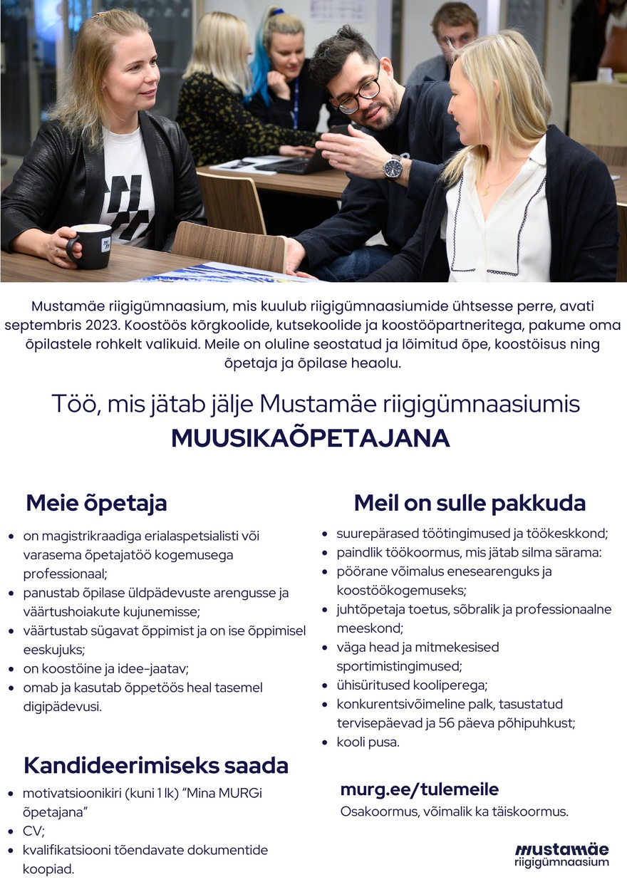 Tallinna Mustamäe Riigigümnaasium Muusikaõpetaja