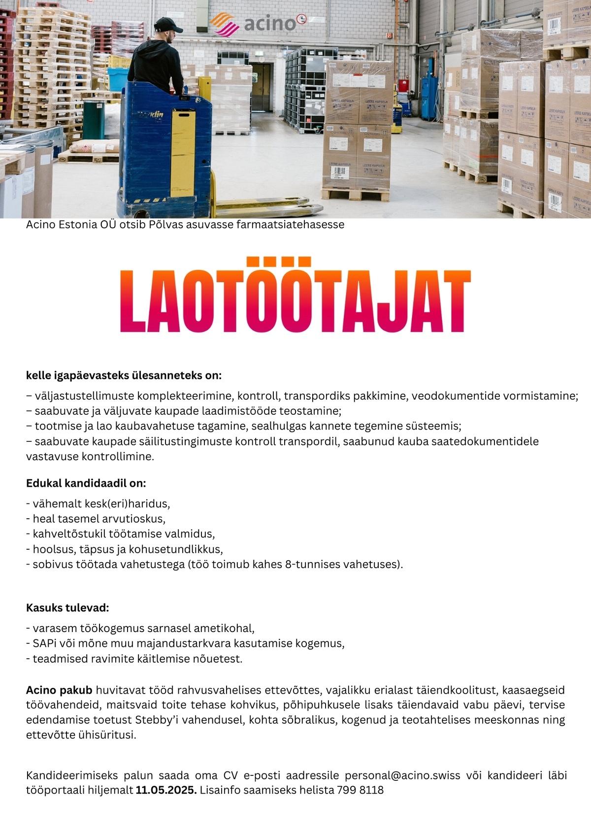 Acino Estonia OÜ LAOTÖÖTAJA