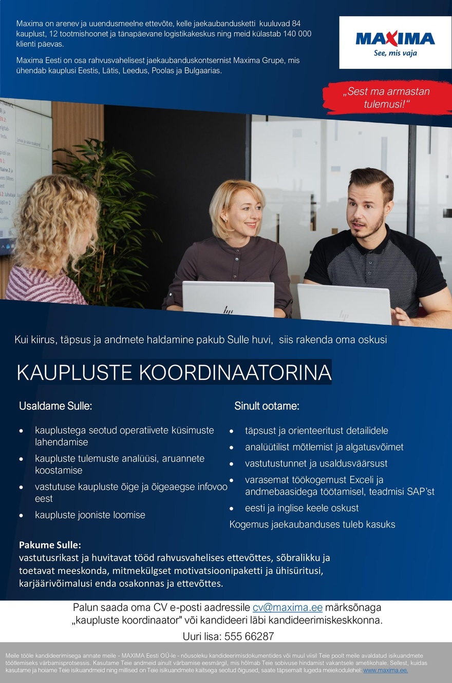 Maxima Eesti OÜ Kaupluste koordinaator