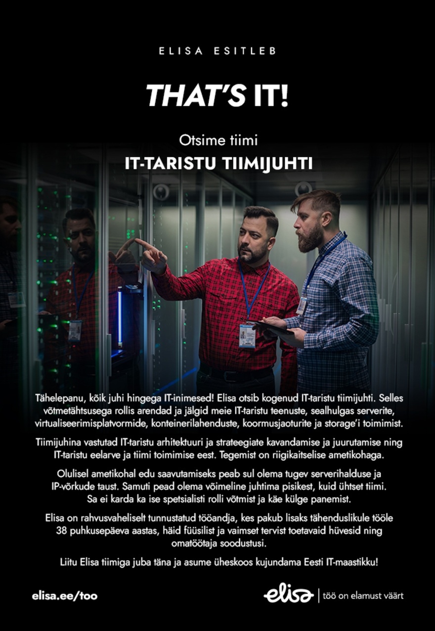 Elisa Eesti AS IT-TARISTU TIIMIJUHT