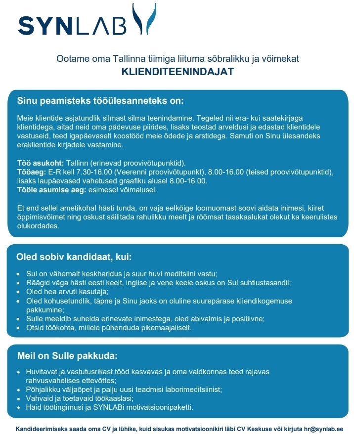 SYNLAB Eesti OÜ Klienditeenindaja