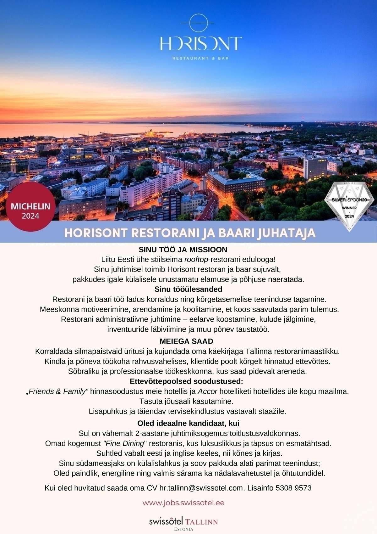 SWISSOTEL ESTONIA OÜ HORISONT Restorani ja Baari juhataja