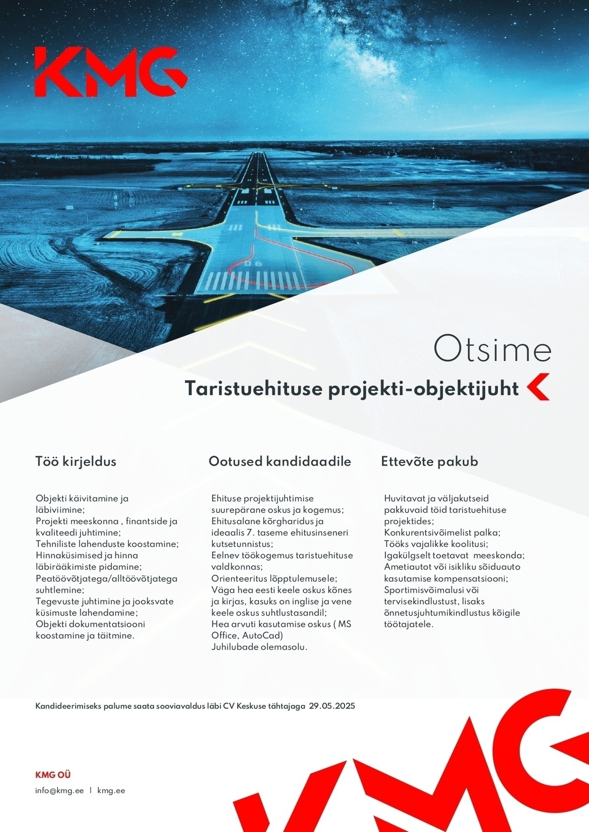 KMG OÜ Taristuehituse PROJEKTI-OBJEKTIJUHT